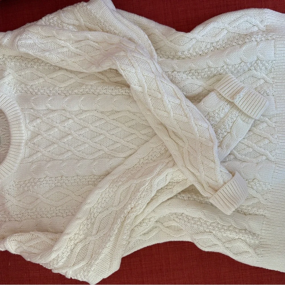 J. Crew 100% Cotton Women's Ivory Cable Knit Turtleneck Sweater - Picture 2 of 4